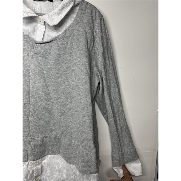 Tommy Hilfiger Women’s Layered Look Sweater Shirt Top Gray White Collared XL - Picture 5 of 12